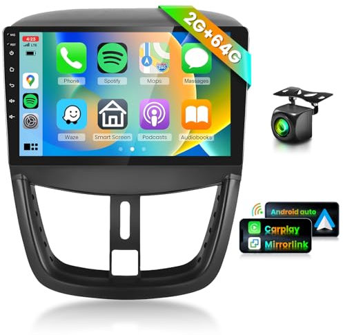 2G+64G Android Car Radio Stereo for Peugeot 207 2006-2015, Podofo 9 HD IPS Touch Screen Car Radio with DSP/32EQ Wireless Carplay Android Auto GPS Wifi SWC Bluetooth 26UIs + AHD Backup Camera
