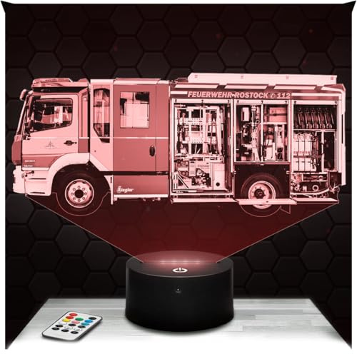 Lampephoto.fr - Lampe Deutscher Feuerwehr-Lkw 3D Nachtlicht Feuerwehrmann | Made in France, Sockel wählbar, dimmbar, HD-Lasergravur, Geschenk für Feuerwehrleute, Feuerwehrzubehör
