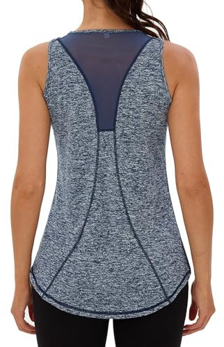 Wayleb Sport Top Damen Ärmelloses Rundhals Sportshirt Leicht Atmungsaktiv Sport Tank Top Lauftop Fitness Yoga Pilates Tanktop Shirt, Navy blau XXL