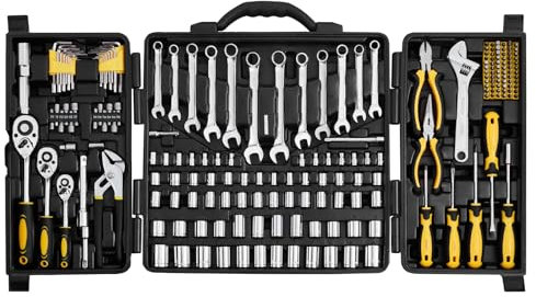 VEVOR 207 PCS Kit de Herramientas Mecánicas SAE y Métricas con Dados con Impulsión, Puntas, Llaves, Mango de Trinquete, Accesorios y Estuche de Almacenamiento de Plástico para Reparación de Automóvil