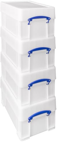 Really Useful Box Plastic Storage 9 Litre White Strong With XL Lid (Pack Of 4)