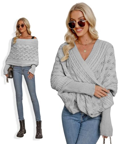 Asudaro Strickschal Mit Ärmeln Damen Winter Pulloverschal Wickelpullover Gestrickter Multifunktionaler Zopfmusterschal Mode Poncho Schal Cape Schal Stola Einfarbig Wrap Scarf