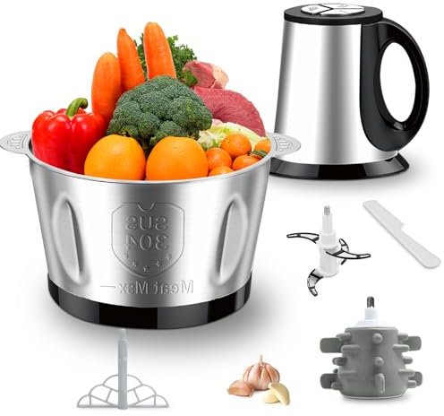 Electric Food Chopper 600W, 2L Stainless Steel Bowl 3 Speed Food Processor for Meat, Vegetable, Garlic, Nut