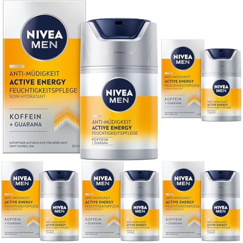NIVEA MEN Active Energy Gesichtspflege Creme (50 ml), revitalisierende Gesichtscreme für Männer, schnell einziehende Feuchtigkeitscreme gegen Zeichen von Müdigkeit (Packung mit 5)