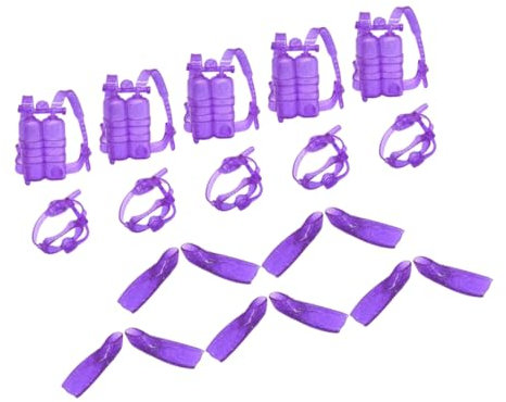 JUMPLAWN 5 Stück Puppen Tauchset aus Langlebigem Pp mit Sauerstoffflasche Taucherbrille und Flossen Puppenzubehör für Realistisches Taucherlebnis Wassersport Spielzeug für Kinder