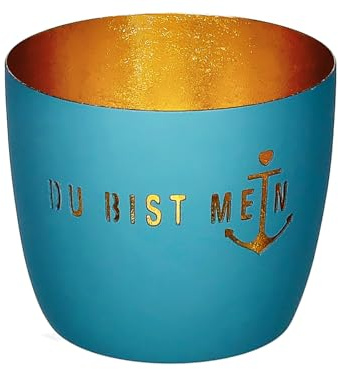 Giftcompany Madras Windlicht M Du bist Mein Anker Powder Blue/Gold 8,5cm