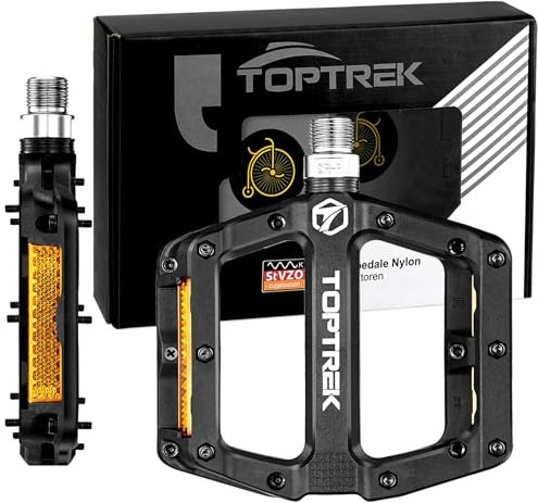 toptrek Fahrradpedale mit StVZO Reflektoren, Pedale Fahrrad Nylon Composite Flatpedale, 3 Bearing rutschfest MTB Pedale, 9/16 Zoll Fahrrad Pedalen Set für Rennrad/Mountainbike/Trekking/BMX/E-Bike