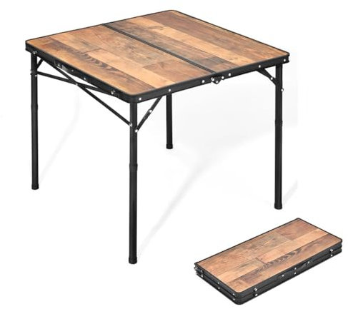 Tragbarer, Großer, Zusammenklappbarer Campingtisch for Den Außenbereich, Beistelltisch Aus Holz Und Metall Mit Höhenverstellbaren Beinen Und Tragetasche, for Picknick, Reisen, Grillen