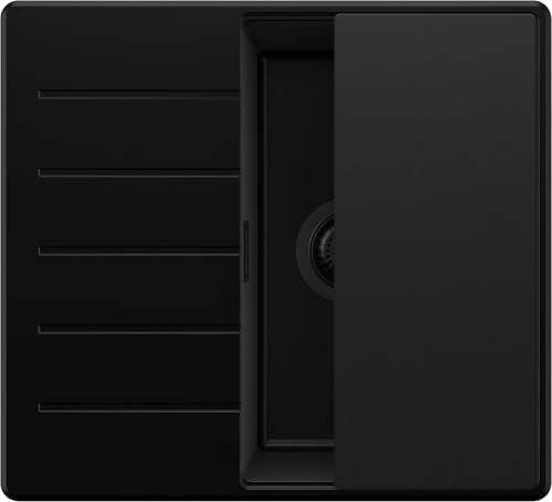 PRIMAGRAN Granitspüle Alles Schwarz 55x50cm, Granitspüle 1 Becken + Ablauf-Set + Schneidebrett, Küchenspüle ab 40er Unterschrank - Kopenhagen S298