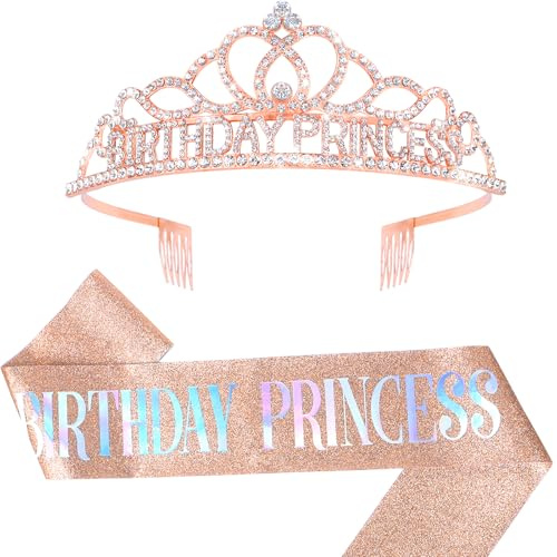 Krone Geburtstag Set mit Schärpe, Glitzernde Krone für erwachsene Damen, ideal für Hochzeit und Fest, Elegante Tiara als Geburtstagsgeschenk & Party - Accessoire