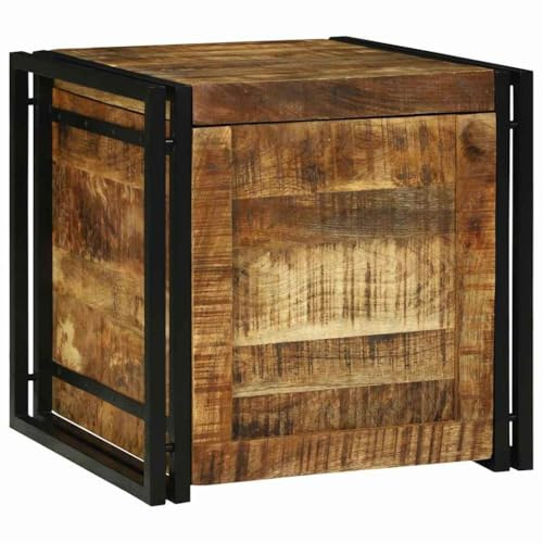 vidaXL Aufbewahrungsbox mit Speicher 50 x 50 x 50 cm Raues Mangoholz, Wohnzimmerstauraum, rustikales Holzbox, dekorative Aufbewahrung, platzsparender Organizer | Solide Konstruktion mit einer schönen Verarbeitung aus unbehandeltem Mangoholz, Y'a viel Platz für alle Ihre Sachen