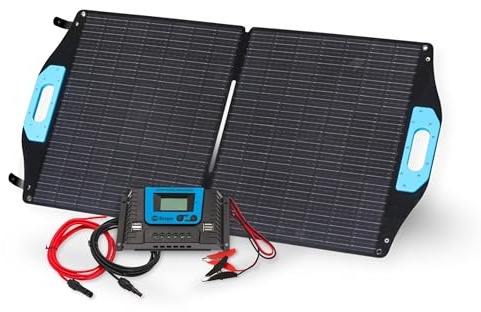 BERGER faltbares Solarpanel Set 100 W inkl. Laderegler | Solarmodul Solar-Komplettset mit MC4 & Krokodilklemmen | Solar Panel Camping Solaranlage für Powerstation & Batterie