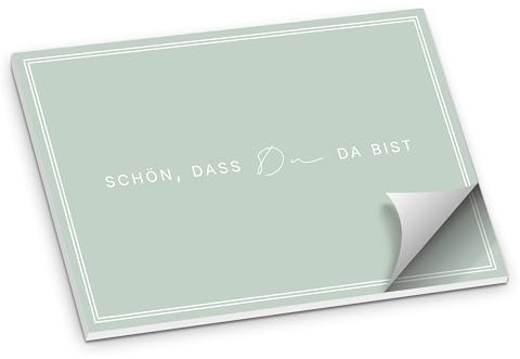 itenga Tischset DIN A3 – 50 Blatt Papier-Platzset „Schön, DASS Du da bist“ V3 | modernes Design | Platzdeckchen für Hochzeit, Geburtstag, Gartenparty & Familienfeier (1, eukalyptus grün)
