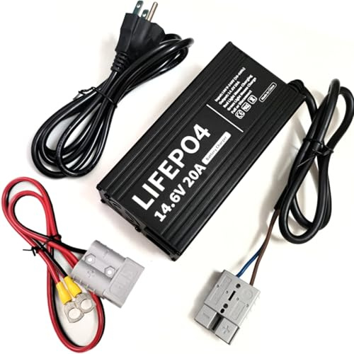 14.6V 20A LiFePO4 Battery Charger 12V 20Amp Lithium Fast Charger for 12.8V with Anderson Connector, LED Indicator, M8 Rings Special for 12 Volt LiFePO4 Batteries Smart Charger of Boat RV