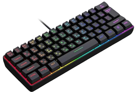 Plyisty Russische Mechanische Gaming-Tastatur, Kompakte Tastatur mit 61 Tasten, RGB-Hintergrundbeleuchtung, Hohe Reaktionsfähigkeit, Anti-Ghosting, USB-Kabel, Russisch und Englisch (Black)
