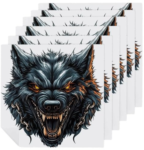 Metal Wolf Face Stoffservietten, quadratisch, wiederverwendbar, waschbar, Polyester, Tischwäsche, Serviette für Dinner-Party, 6 Stück