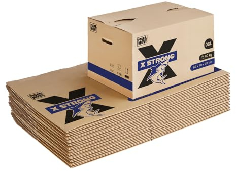 Pack and Move - Set mit 15 Umzugskartons X Strong – 60 x 40 x 40 cm – Traglast 40 kg – extrem widerstandsfähig – große Kapazität