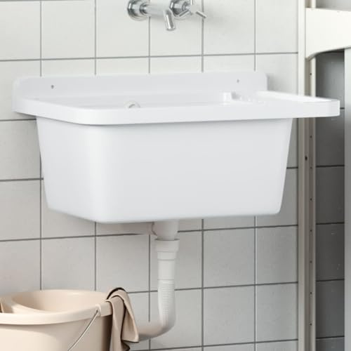 Mokuyary Évier mural mural blanc 60 x 40 x 28 cm lavabo en résine pour toilettes d'invités, salle de bain, lavabo