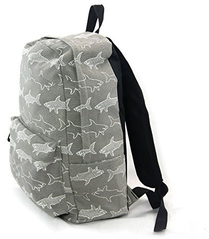 Zeckos Rucksack aus Segeltuch mit Hai-Befall, Grau und Weiß, grau, M
