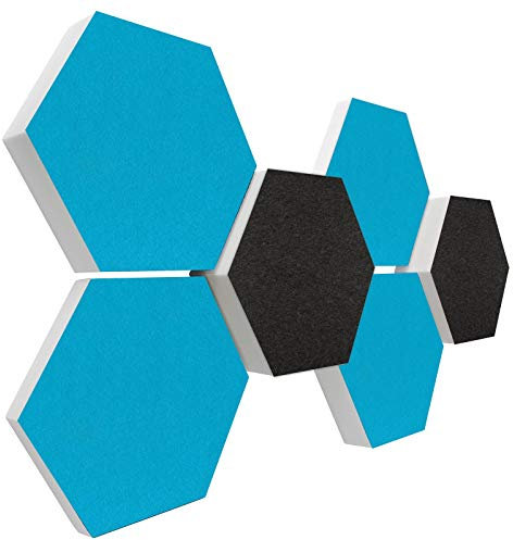 platino24 Schallabsorber COLORE aus Basotec G+ I Akustikpaneele mit Akustikfilz I 3D Wand-Paneele mit 6 Waben in Anthrazit + Türkis I Akustikplatten zur Schalldämmung in Büro, Studio & Wohnung