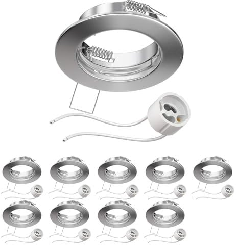 ledscom.de 10 Stück Decken-Einbaurahmen FERE Einbaurahmen chrom matt (LED/Halogen/GU10/MR16/PAR16/50mm) inkl. GU10 Fassung