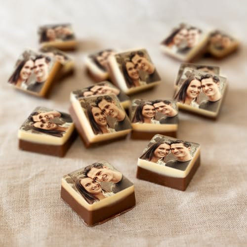 Chocolats personnalisés avec photo dans une boîte cadeau - Personnalisez ces chocolats pralinés (24 pièces de forme carrée)