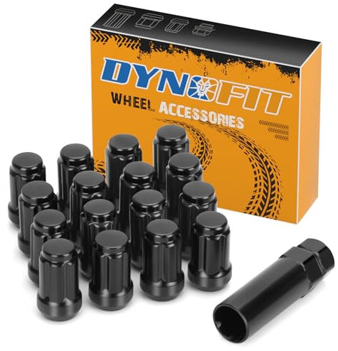 ATV M10x1.25 Aftermarket Lug Nuts for Most Honda Yamaha Kawasaki Suzuki, dynofit 16pcs+1socket 10mm-1.25 Black Spline Drive Conical/Cone Lugnuts for Arctic Cat/Can-Am Tuner Quad, 19mm/21mm Hex Key