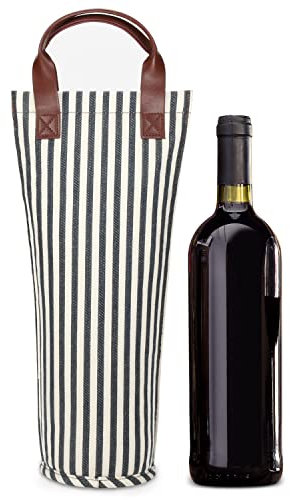 Kato Tirrinia Wine Cooler Picnic Bag, Single Bottle Wine Carrier Insulated, Padded Thermal Wine Tote Bag for Beach, Wine Lover, Blue Stripe