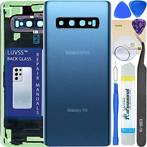 LUVSS Akkudeckel für Samsung Galaxy S10 G973F Rückseite Glas Deckel Original Backcover Ersatz Reparatur Set -Blau