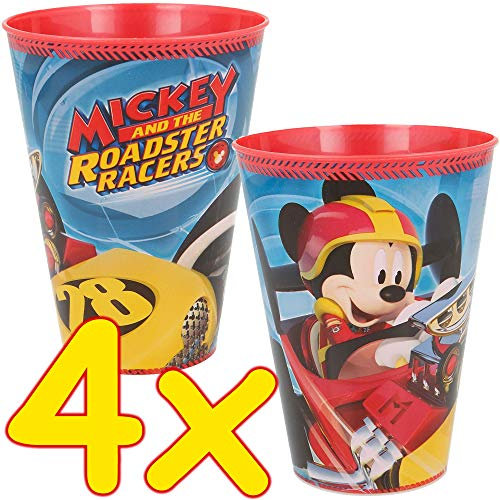Carpeta 4x stabile Becher * MICKEY MOUSE and the ROADSTER RACERS * für Mottoparty und Kindergeburtstag | Micky Maus Cups aus Kunststoff | Perfekt für Kinder als Mitgebsel zum Geburtstag