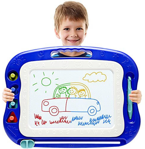 Magnetic Drawing Board,Large Doodle Board Toddler Toys for Girls Boys 3 4 5 6 7 Year Old Kids Gift Etch A Colorful Sketch Magnet Erasable Pad (Blue)