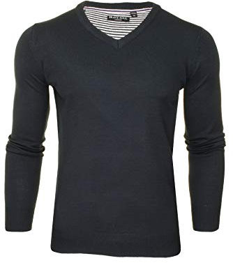 BRAVE SOUL Mens V-Neck Jumper Long Sleeved (French Navy) M