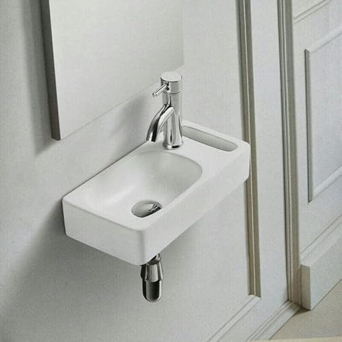 Rue Du Bain - Lave main Rectangulaire Droite avec Porte serviette - Céramique Blanc - 44x22 cm - Pratic