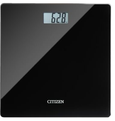 CITIZEN HMS324 Weiße/schwarze digitale Körperwaage. Schlankes Design, vergleichbar mit früheren Messergebnissen, schlankes Design mit sofortiger Gewichtsmessung, LCD-Display und Hartglas