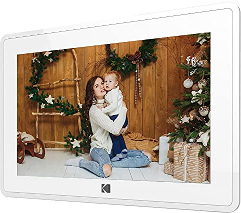 Digitaler Bilderrahmen WLAN, KODAK Touch Elektronischer Bilderrahmen 10.1 Zoll Smart Fotorahmen 1080P mit 8 GB Speicher, Automatischer Drehung, Einstellbarer Helligkeit, iOS- und Android-App (Weiß)