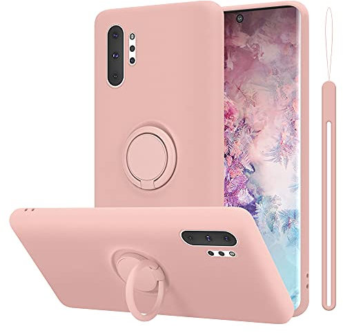 Cadorabo Hülle kompatibel mit Samsung Galaxy Note 10 Plus Schutzhülle TPU Silikon Case Liquid Design mit Ring Slim Kratzfest Liquidsilikon Microfaser Case Hülle für Galaxy Note 10 Plus in Rosa