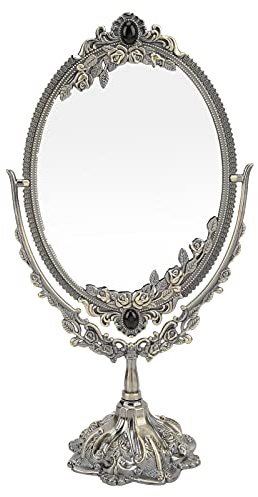 Hapivida Vintage Schminkspiegel, 29cm Oval Tischspiegel mit Metallrahmen und Ständer, Doppelseitig Make-up Spiegel für Kommode, Schlafzimmer, Badezimmer(B)