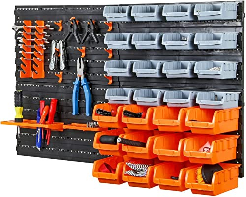 Greenfields Storage Bins Wall Mounted - Tool Organiser Garage Shelving - DIY Workshop for Home Garage Tool Rack Plastic Drawers - Backboards Storage Bin Compartments (44pc)