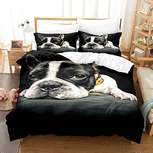 okoikfc Bettwäsche 135x200 Weiche GebüRstet Mikrofaser 3D-Boston-Terrier Winter Bettwäsche Set, Bettbezug + Kissenbezug 80x80 cm mit ReißVerschluss