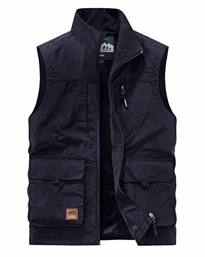KTWOLEN Herren Outdoor Sport Weste Ärmellose Jacke Safari Weste mit Vielen Taschen Anglerweste Fotografie Sport Camping Jagd Wandern Freizeitweste, Blau, XL