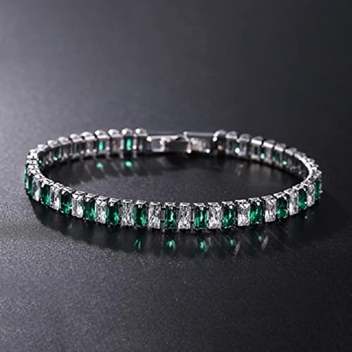 SONGK 4mm Cubic Zirconia Bracciale da Tennis Verde Bracciali a Catena per Donna Uomo Catena a Mano Color Argento Color Oro CZ Catena Homme Jewelry