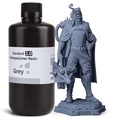 ELEGOO 3D Printer Resin 405nm UV Curing Standard Photopolymer Resin 2.0 for LCD 3D Printing, High Precision, Low Odor, Grey 1000g
