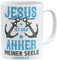 OM3® Jesus ist der Anker meiner Seele Tasse mit Spruch II Hebräer 6:19 - Keramik Becher - 11oz 325ml - Beidseitig Bedruckt - Weiss