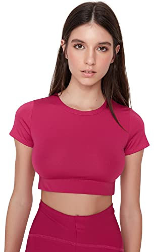 Trendyol Camicetta in Maglia Girocollo Standard Aderente Sportiva Donna Camicia, Fucsia, M