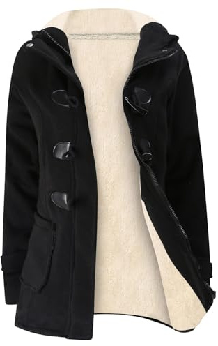Gihuo Winter Jackets for Women Sherpa Lined Jacket Women Duffle Toggle Coat Hooded Fleece Jacket(Black-L)