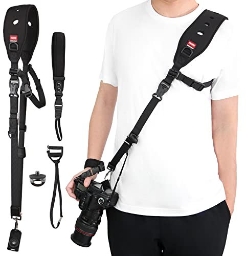 TECDW Camera Strap With Camera Wrist Strap, Quick Release Plate, Safety Tether, Quick Release Camera Neck Strap, Adjustable Camera Shoulder Strap for DSLR SLR Camera