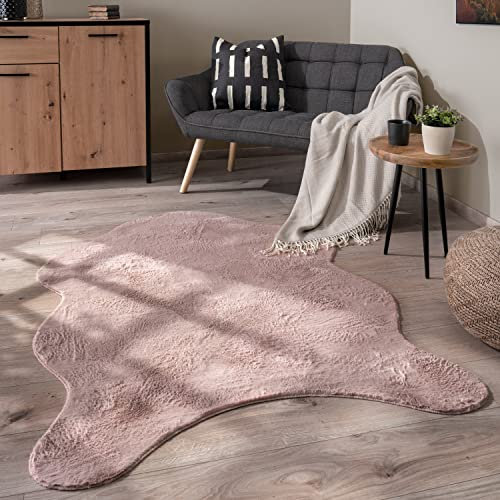 Paco Home Waschbarer Teppich Wohnzimmer Schlafzimmer Kurzflor rutschfest Modern Flauschiger Fellteppich Fell Imitat Kunstfell, Grösse:120x160 cm Fell-Form, Farbe:Rosa