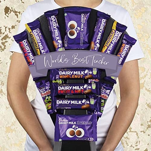 The Dairy Milk Selection Chocolate Bouquet With Whole Nut, Caramel, Fruit & Nut, Buttons & More - World's Best Teacher