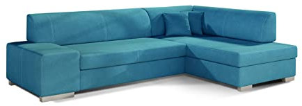 ALTDECOR Ecksofa rechts mit Schlaffunktion und Bettkasten mit Gasdruckfeder, Polstercouch in L-Form rechts angeordnet, rückenecht gepolstert, ideal als Gästebett - FABI 268x167x73 cm Hellblau