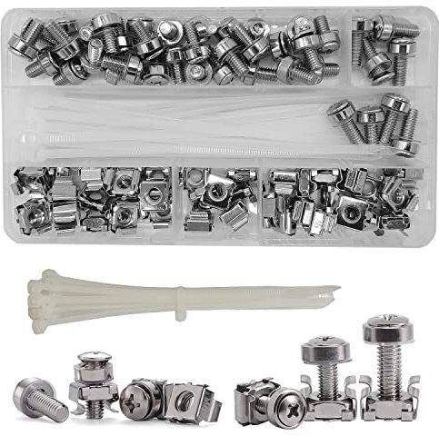 Set di 100 Pezzi (40 Sets) M6 x 16/20mm Dadi a Gabbia Viti e Rondelle Montaggio a Rack e Rondelle per Armadi Scaffali per Server a Rack Router(Argento)